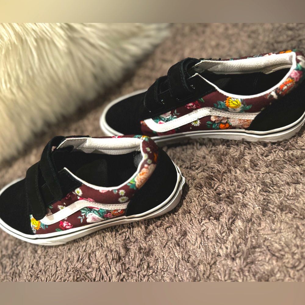 VANS Floral Print No-Lace 2 Velcro-Buckle Shoes Size: 6.0 JUNIORS (UK 5/EUR 38)